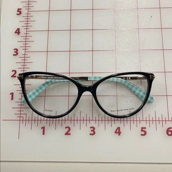KATE SPADE NWOT Modern Cat Eye 54-16-140 Mint/WHT Gingham Gold Accent Frame - Picture 5 of 16